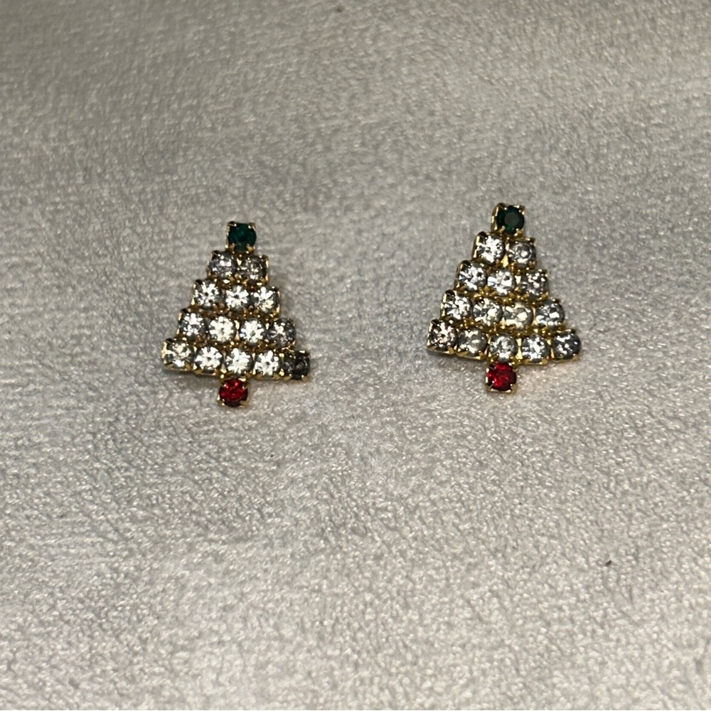 Vintage Gold and Red Christmas‎ Tree Earrings